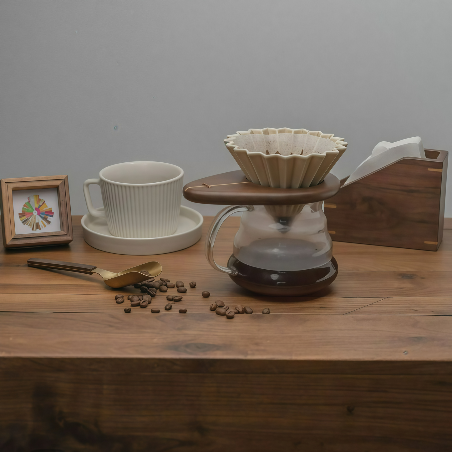 Walnut & Beech Wood Coffee Dripper Holder – Portable V60 Pour Over Stand for Origami & Manual Brewing