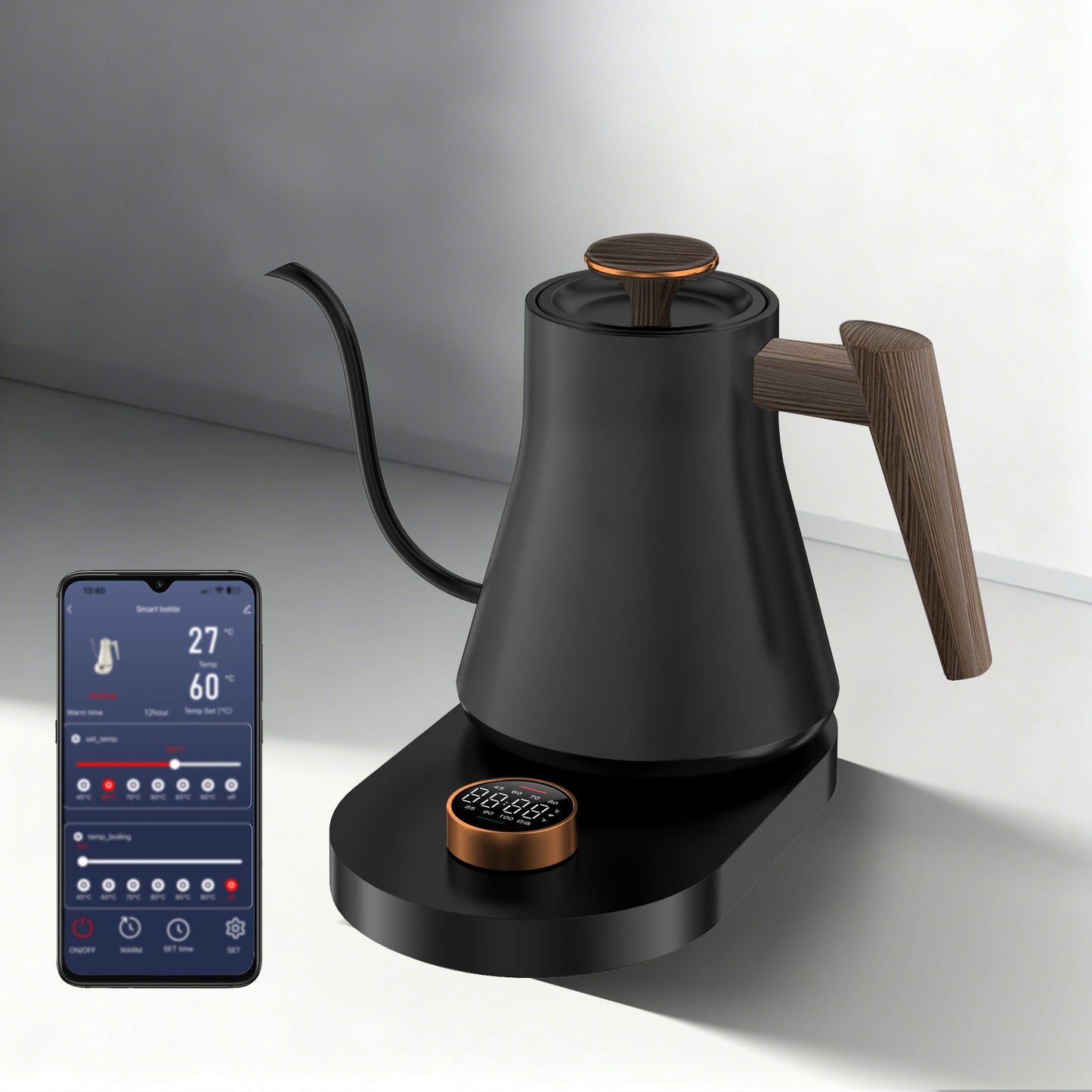 Klyra Precise Temperature Control Pour Over Kettle – 800mL, 304 Stainless Steel, Gooseneck Electric Kettle for Coffee & Tea