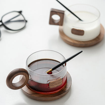 Klyra Retro grey glass coffee cup and saucer with walnut handle coffee cup