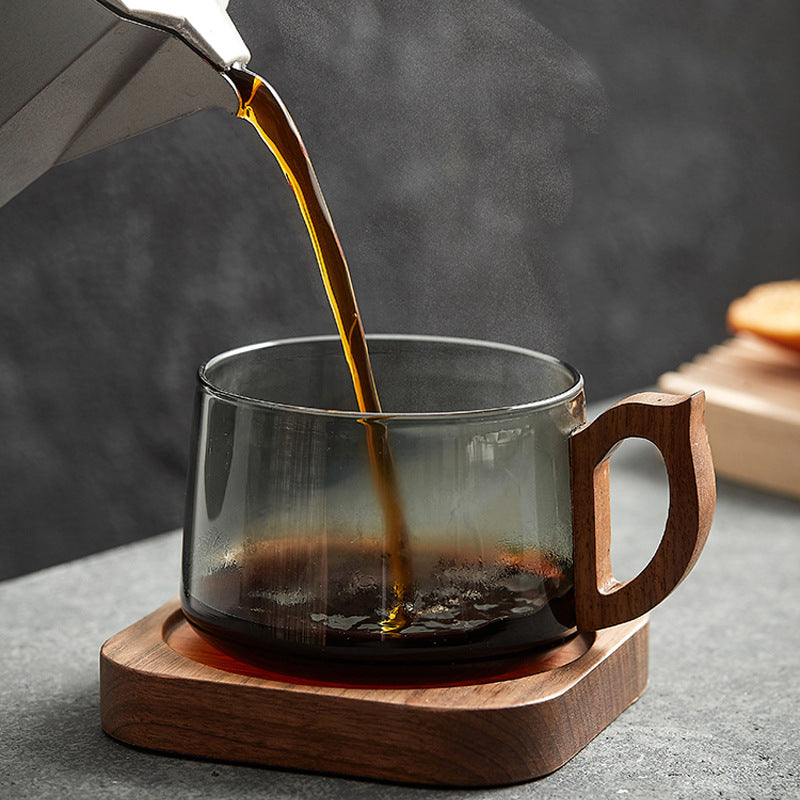 Klyra Retro gray glass coffee walnut handle cup water cup