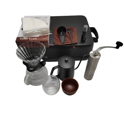Klyra Portable Pour Over Coffee Maker Set – 13-Piece Travel & Home Manual Brewing Kit with Grinder, Kettle & Case