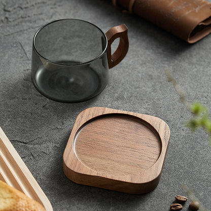 Klyra Retro gray glass coffee walnut handle cup water cup
