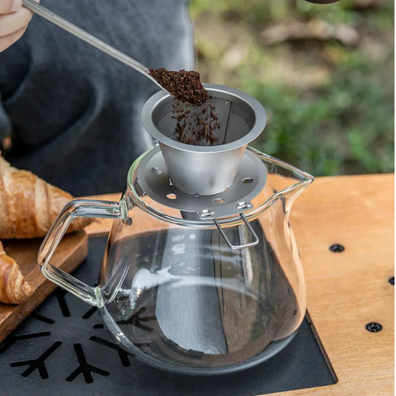 Titanium Pour Over Coffee Filter Set – Reusable Coffee & Tea Dripper with Foldable Handle for Outdoor Brewing