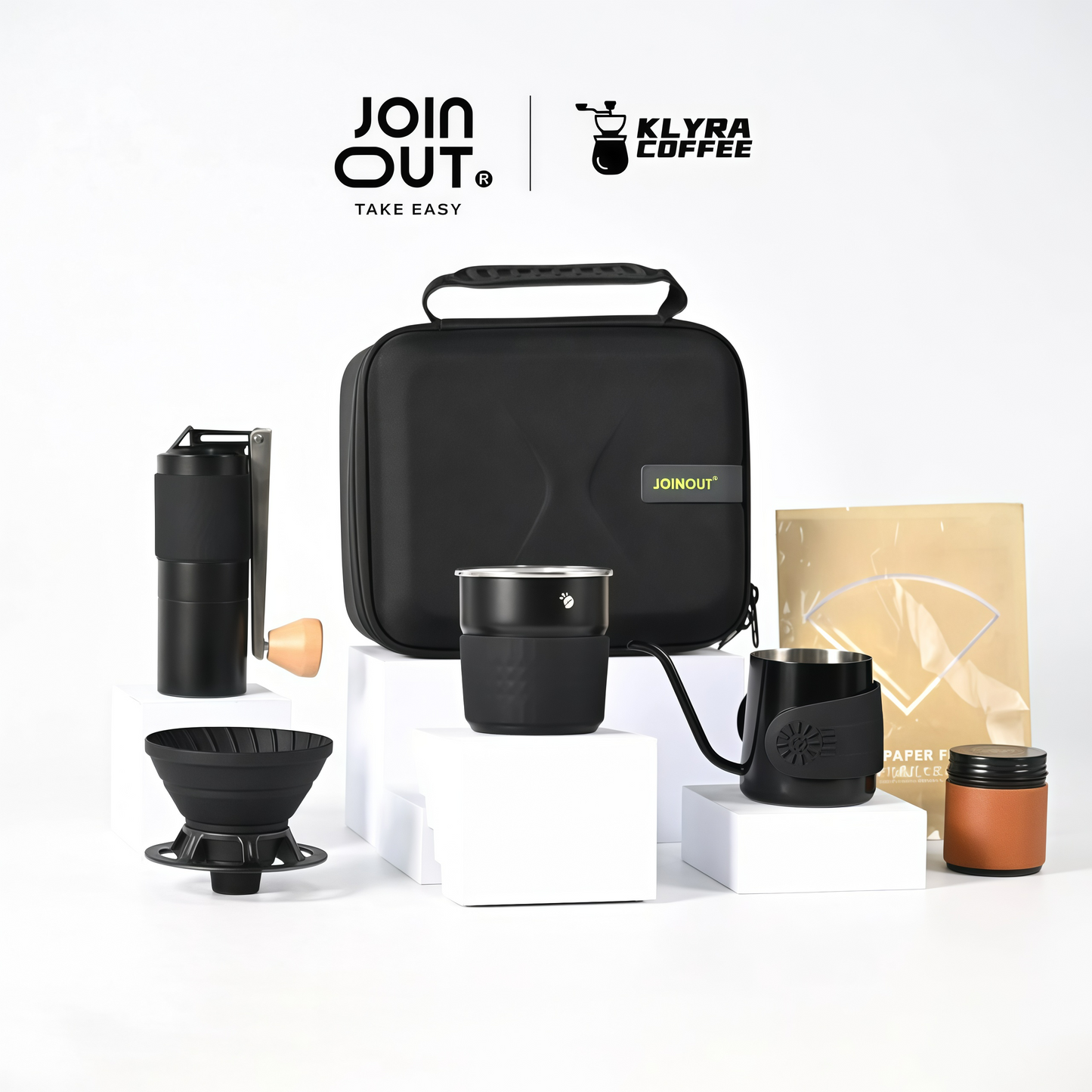 Portable Pour Over Coffee Maker Set with Manual Grinder – Compact Camping Coffee Kit for Travel & Outdoor Brewing