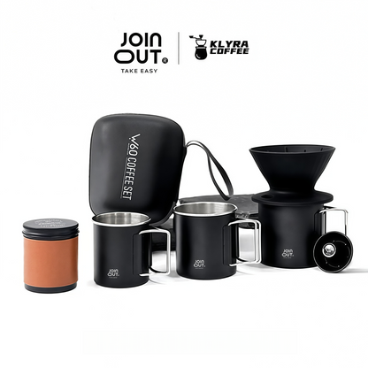 Camping Pour Over Coffee Maker Set – Portable Coffee Kit with Dripper, Sealed Bean Container & Collapsible Cup for Travel