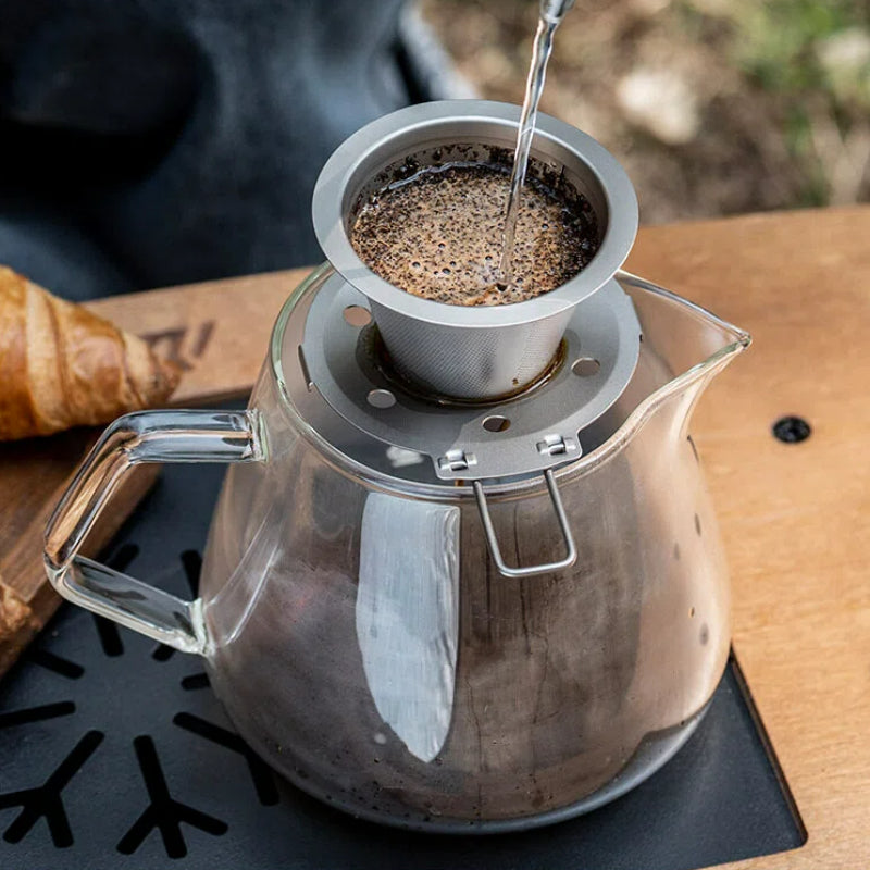 Titanium Pour Over Coffee Filter Set – Reusable Coffee & Tea Dripper with Foldable Handle for Outdoor Brewing