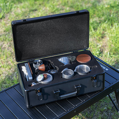 Vintage Pour Over Coffee Kettle Set – Travel Coffee Kit with Grinder & Aluminum Case Gift Box