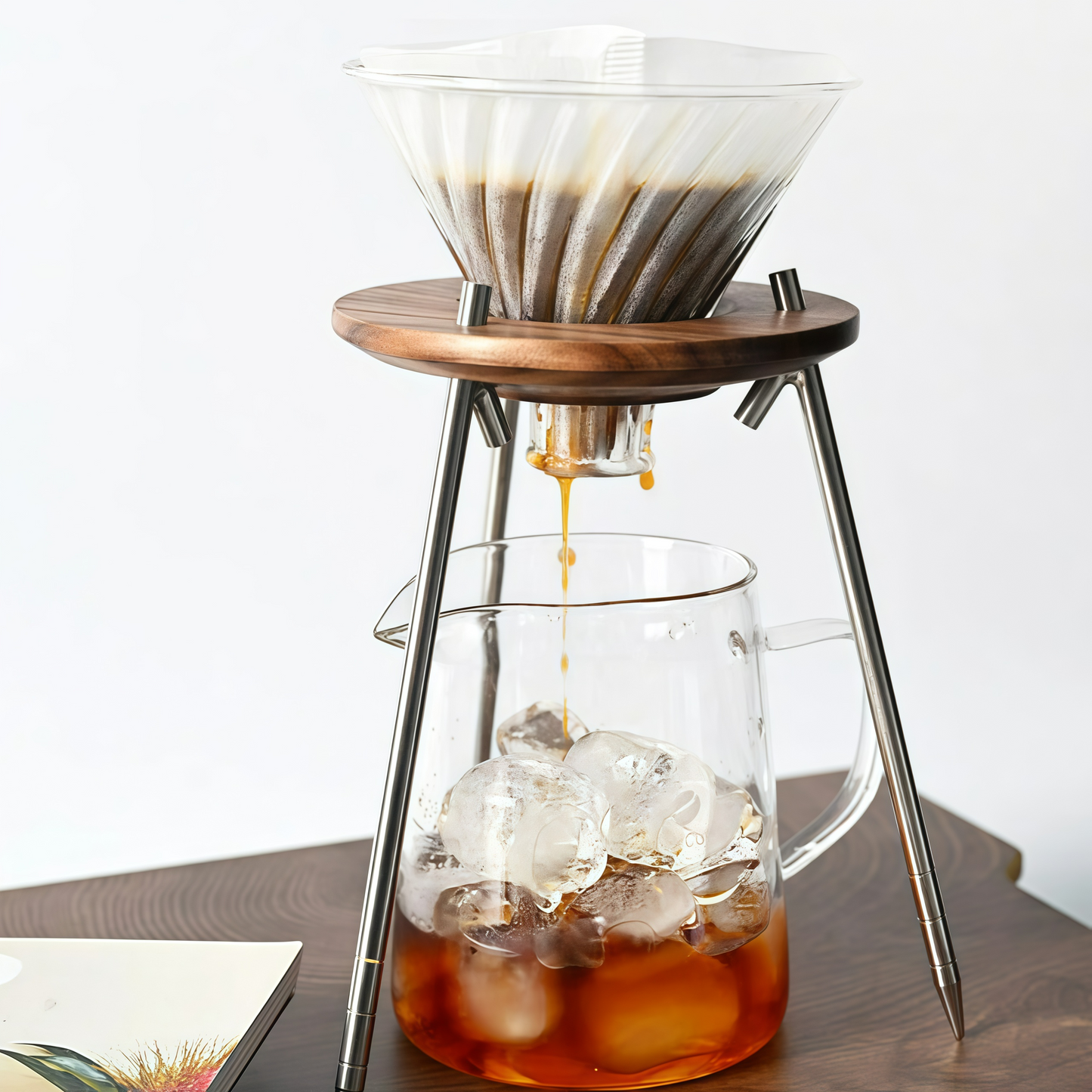 Klyra Walnut Pour Over Coffee Dripper Stand – Minimalist Detachable Coffee Rack for Home Barista Setup