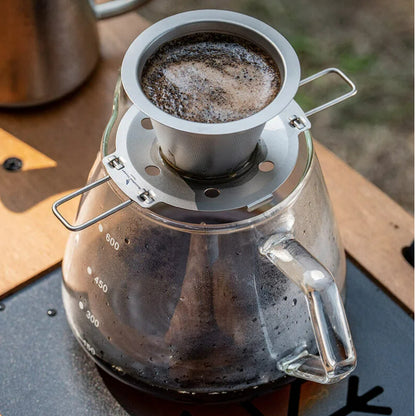 Titanium Pour Over Coffee Filter Set – Reusable Coffee & Tea Dripper with Foldable Handle for Outdoor Brewing