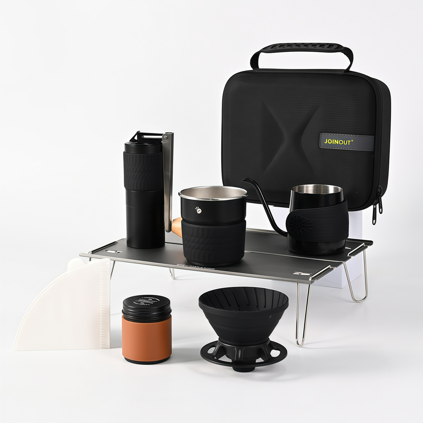 Portable Pour Over Coffee Maker Set with Manual Grinder – Compact Camping Coffee Kit for Travel & Outdoor Brewing