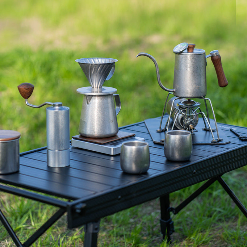 Vintage Pour Over Coffee Kettle Set – Travel Coffee Kit with Grinder & Aluminum Case Gift Box