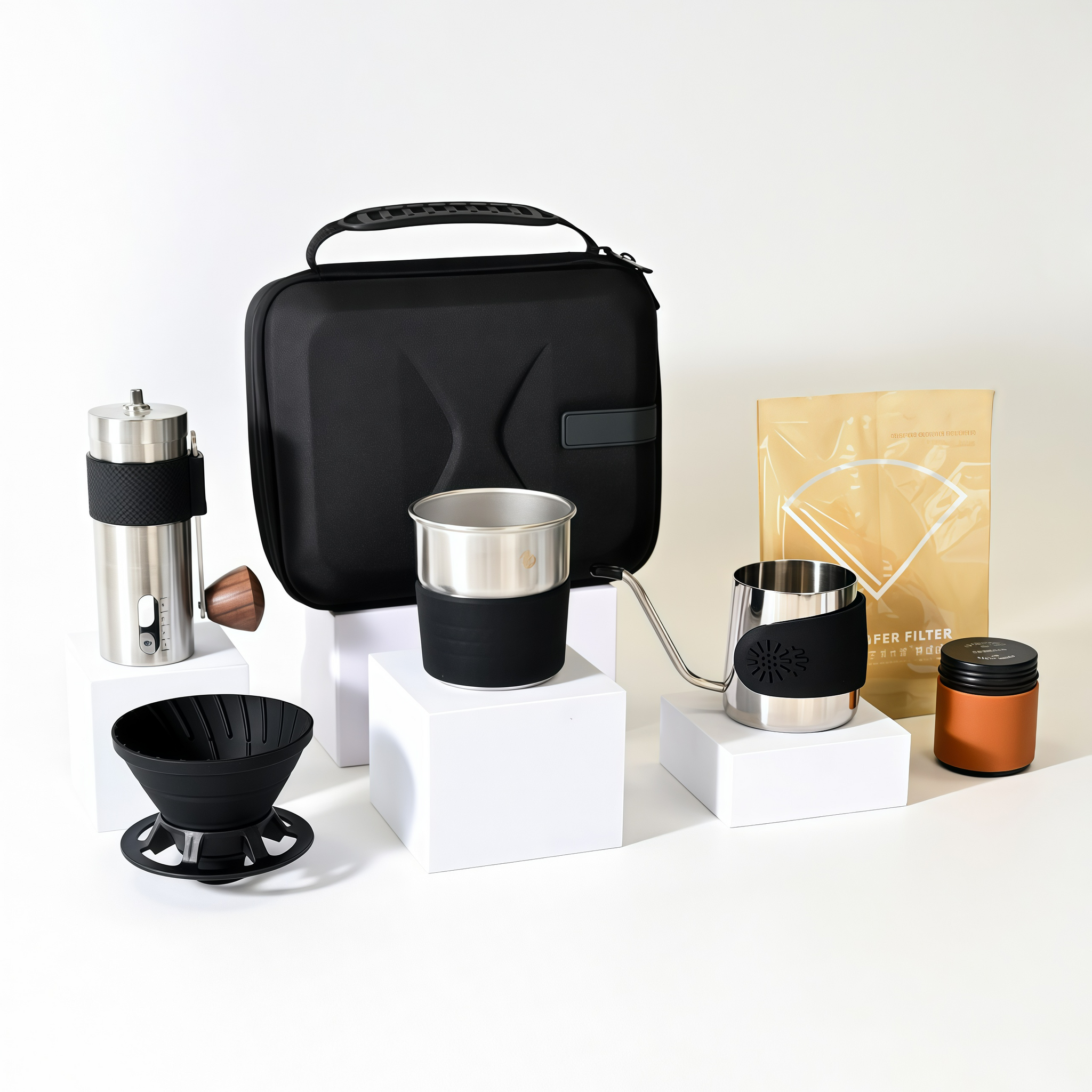 Portable Pour Over Coffee Maker Set with Manual Grinder – Compact Camping Coffee Kit for Travel & Outdoor Brewing