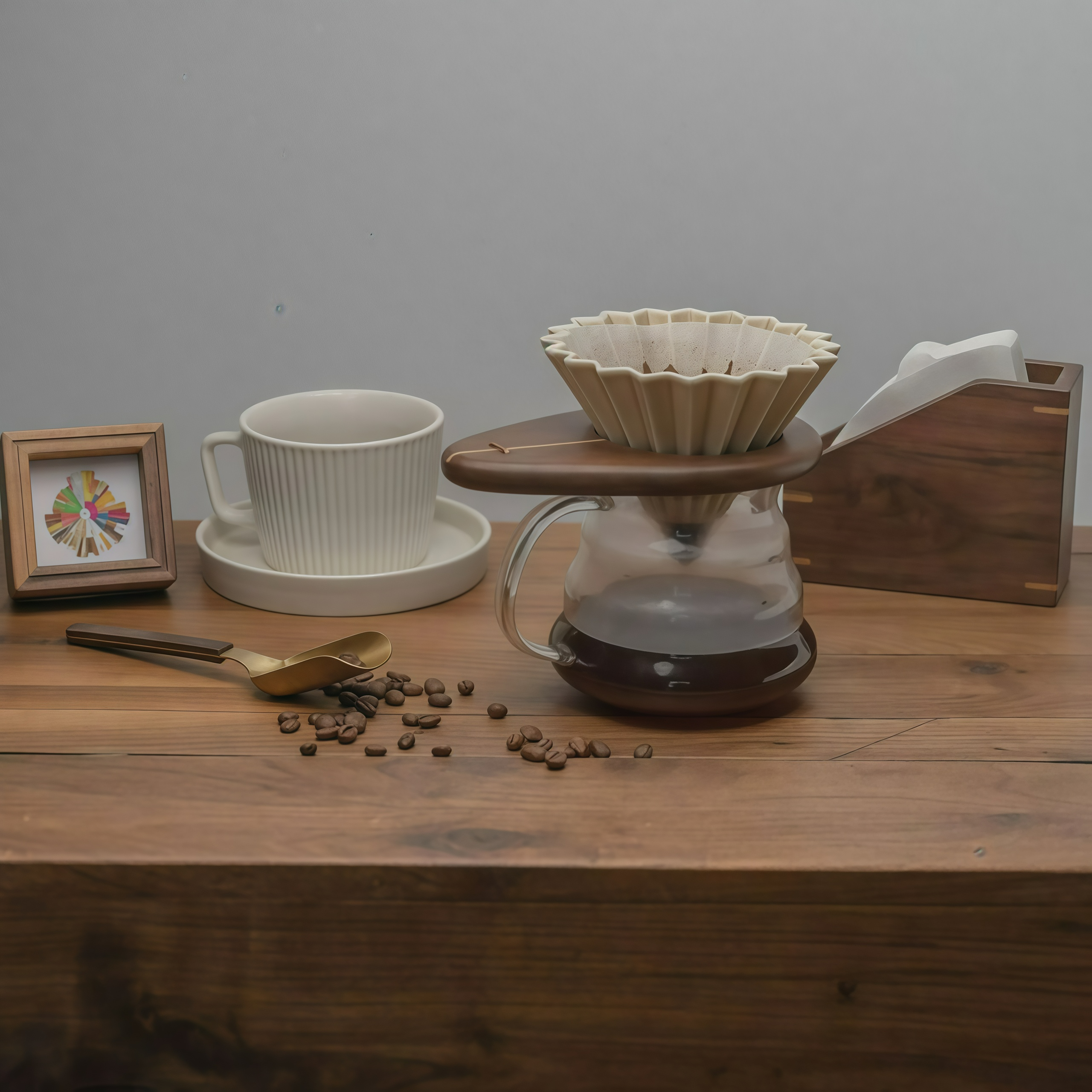 Walnut & Beech Wood Coffee Dripper Holder – Portable V60 Pour Over Stand for Origami & Manual Brewing