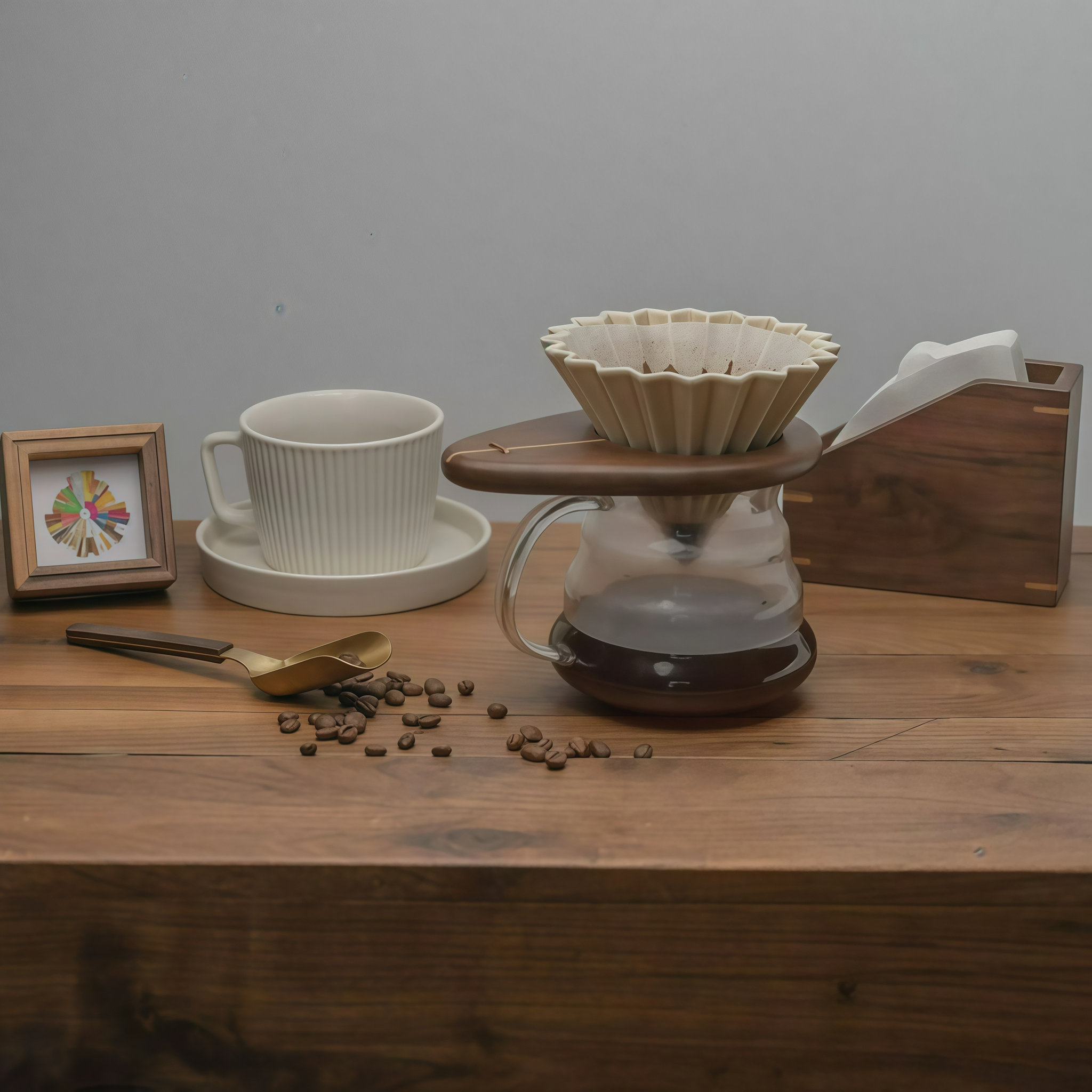 Walnut & Beech Wood Coffee Dripper Holder – Portable V60 Pour Over Stand for Origami & Manual Brewing