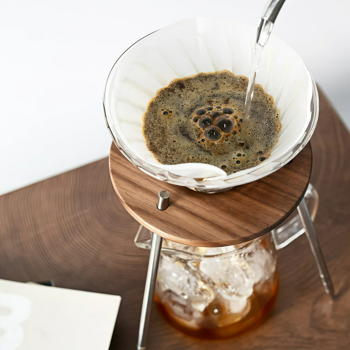 Klyra Walnut Pour Over Coffee Dripper Stand – Minimalist Detachable Coffee Rack for Home Barista Setup