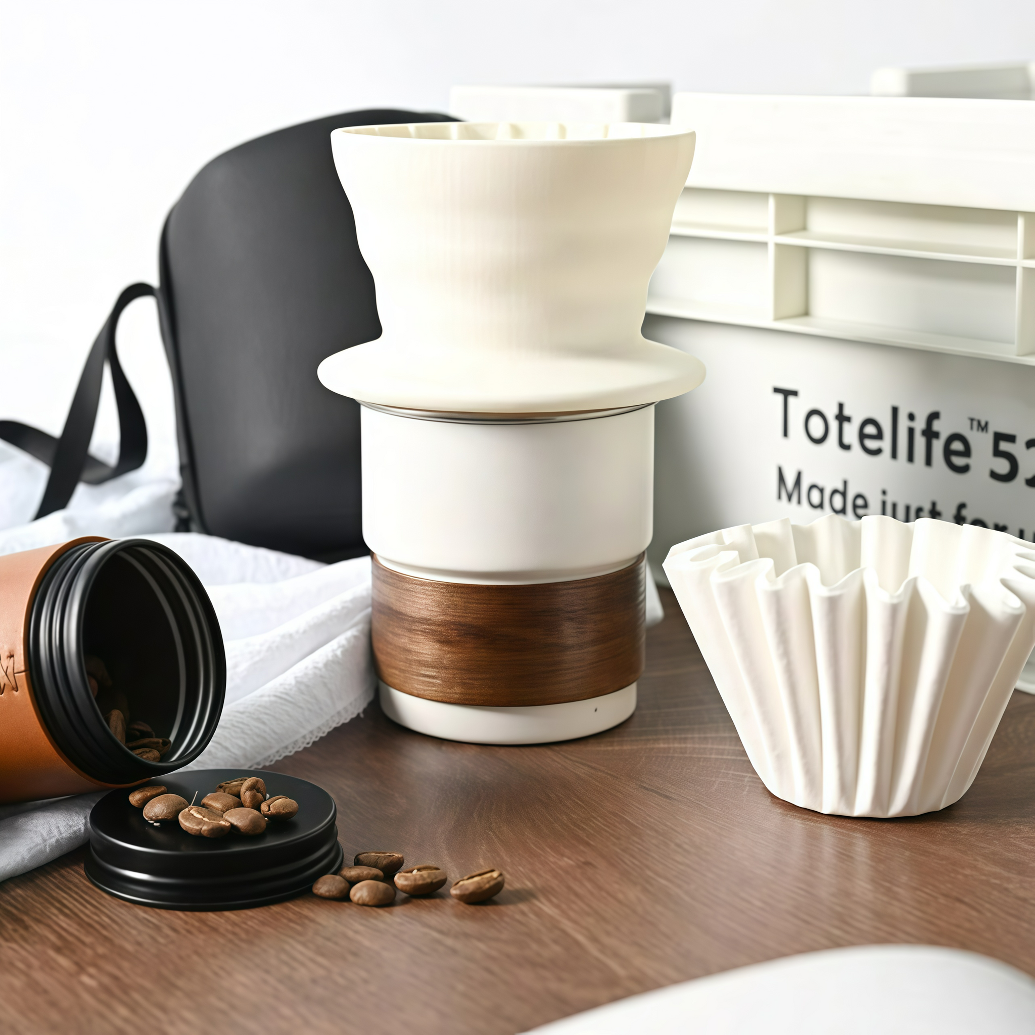 Camping Pour Over Coffee Kit – Portable Coffee Maker Set with Dripper, Paper Filters & Coffee Bean Container