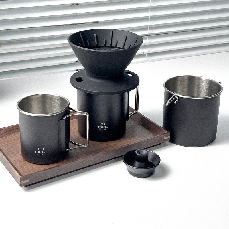 Camping Pour Over Coffee Maker Set – Portable Coffee Kit with Dripper, Sealed Bean Container & Collapsible Cup for Travel