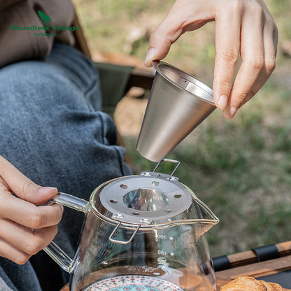 Titanium Pour Over Coffee Filter Set – Reusable Coffee & Tea Dripper with Foldable Handle for Outdoor Brewing