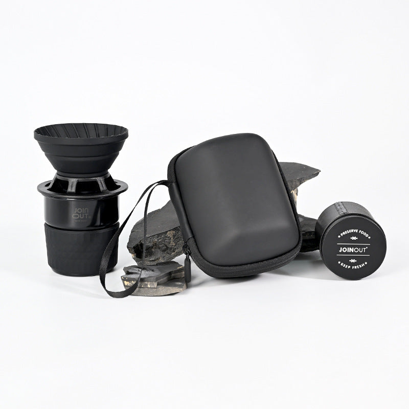 Camping Coffee Maker Set – Portable Pour Over Kit with Storage Case, Dripper, Coffee Cup & Bean Container