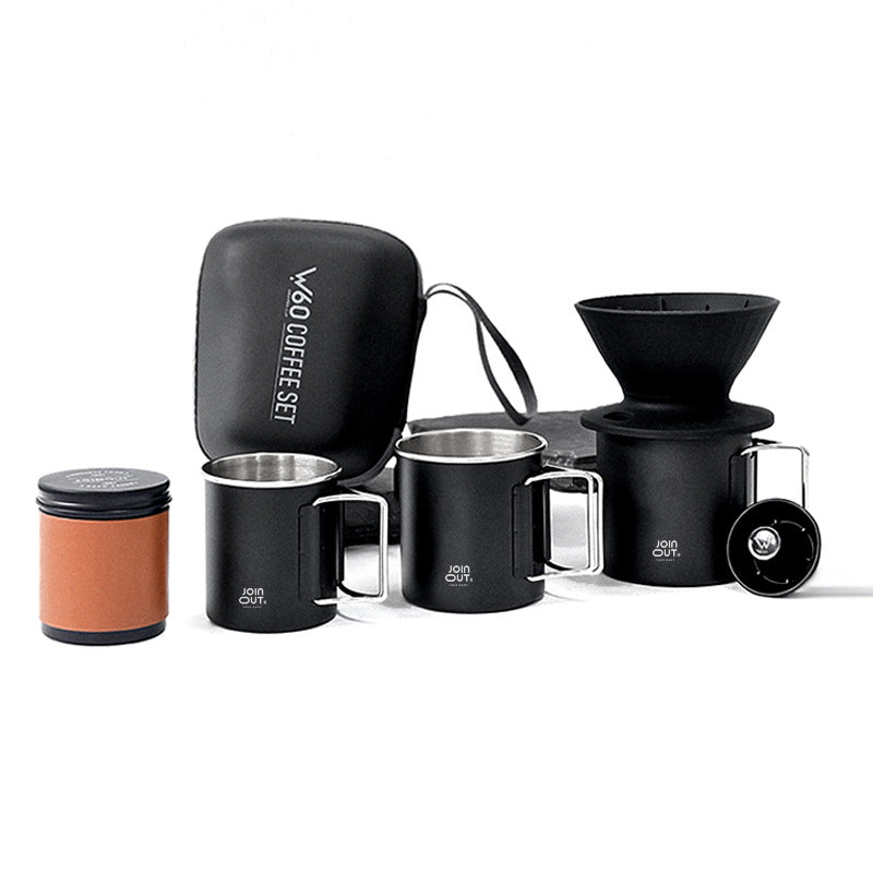 Camping Pour Over Coffee Maker Set – Portable Coffee Kit with Dripper, Sealed Bean Container & Collapsible Cup for Travel