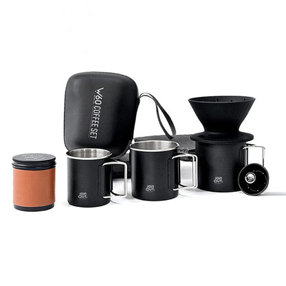 Camping Pour Over Coffee Maker Set – Portable Coffee Kit with Dripper, Sealed Bean Container & Collapsible Cup for Travel