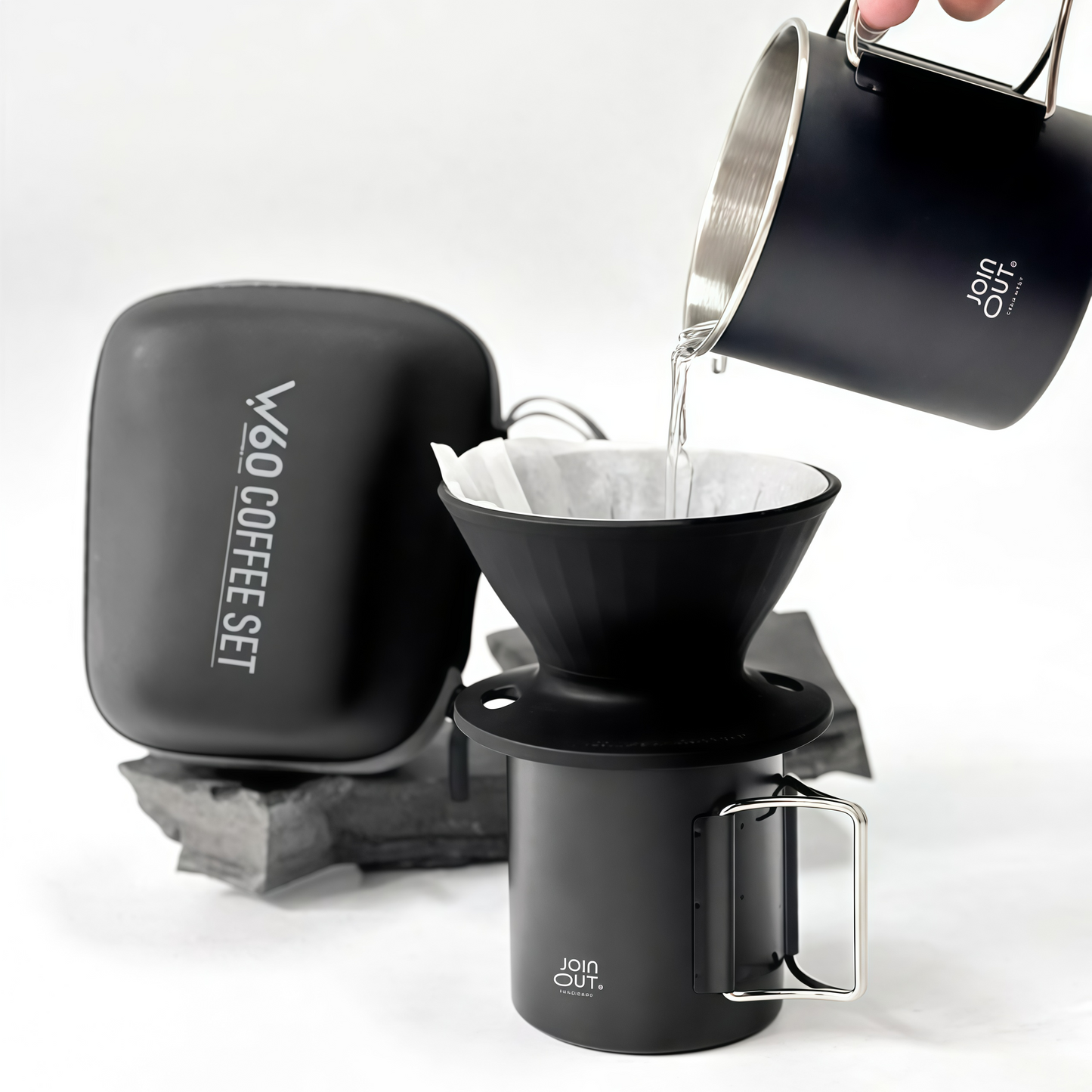 Camping Pour Over Coffee Maker Set – Portable Coffee Kit with Dripper, Sealed Bean Container & Collapsible Cup for Travel