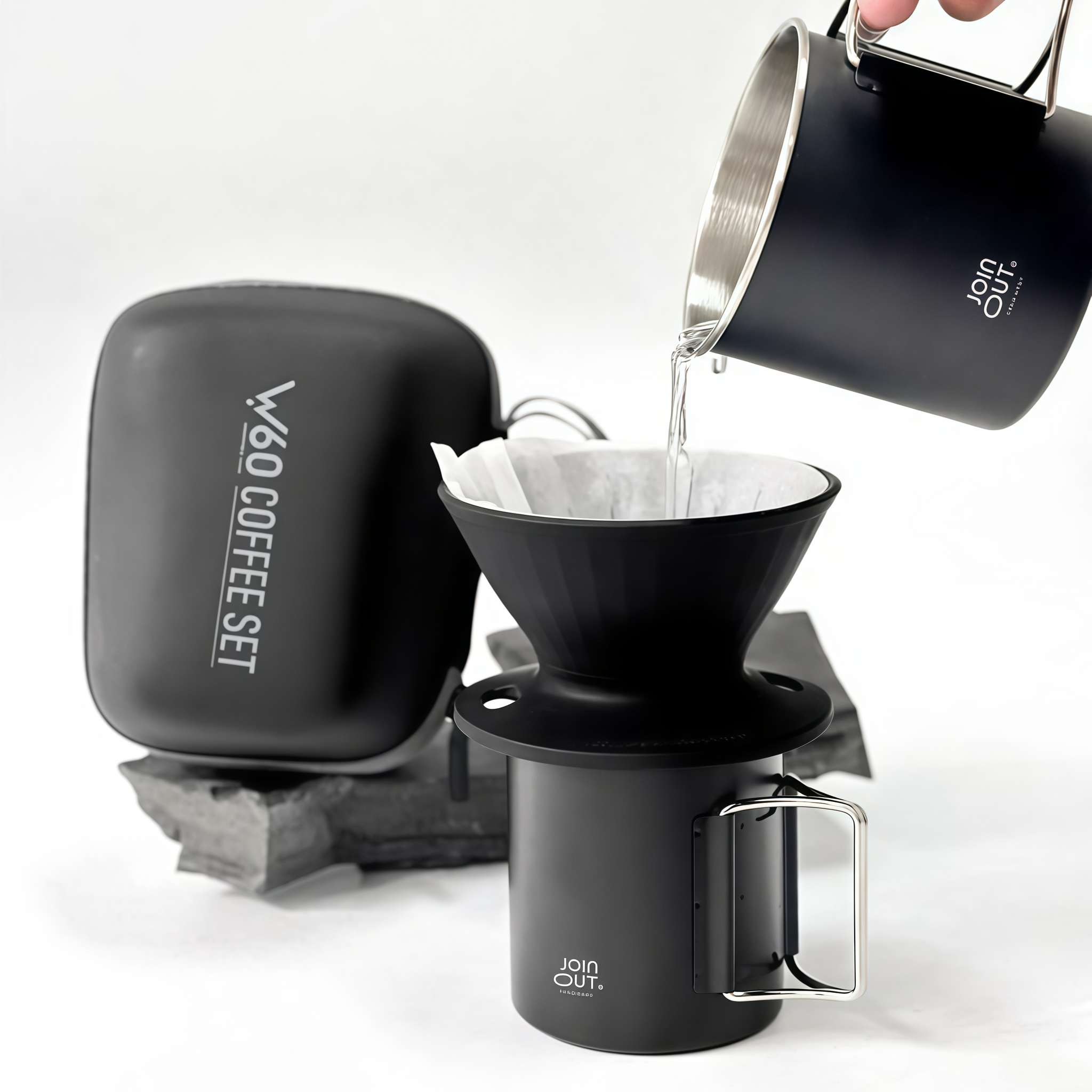 Camping Pour Over Coffee Maker Set – Portable Coffee Kit with Dripper, Sealed Bean Container & Collapsible Cup for Travel