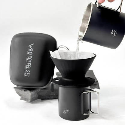 Camping Pour Over Coffee Maker Set – Portable Coffee Kit with Dripper, Sealed Bean Container & Collapsible Cup for Travel