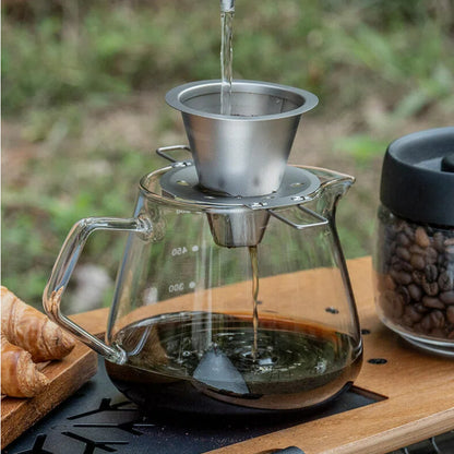 Titanium Pour Over Coffee Filter Set – Reusable Coffee & Tea Dripper with Foldable Handle for Outdoor Brewing