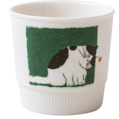 Artist Collaboration Cat Ceramic Coffee Mug – Minimalist Green Latte Cup for Espresso, Milk & Home Café