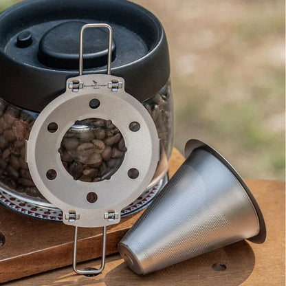 Titanium Pour Over Coffee Filter Set – Reusable Coffee & Tea Dripper with Foldable Handle for Outdoor Brewing