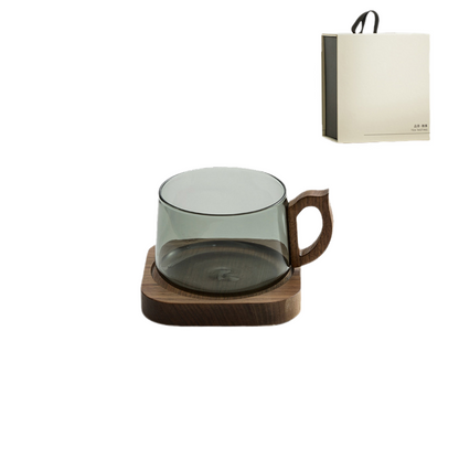 Klyra Retro gray glass coffee walnut handle cup water cup