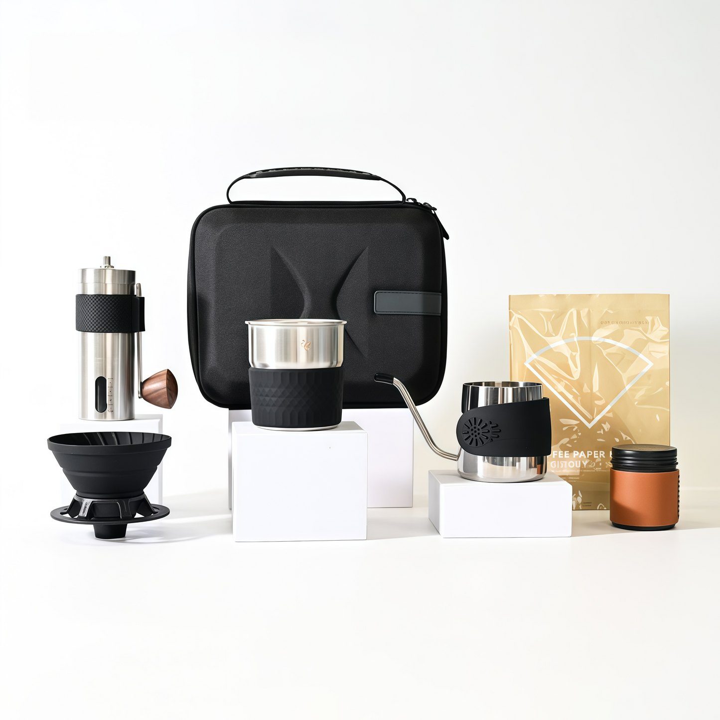 Portable Pour Over Coffee Maker Set with Manual Grinder – Compact Camping Coffee Kit for Travel & Outdoor Brewing