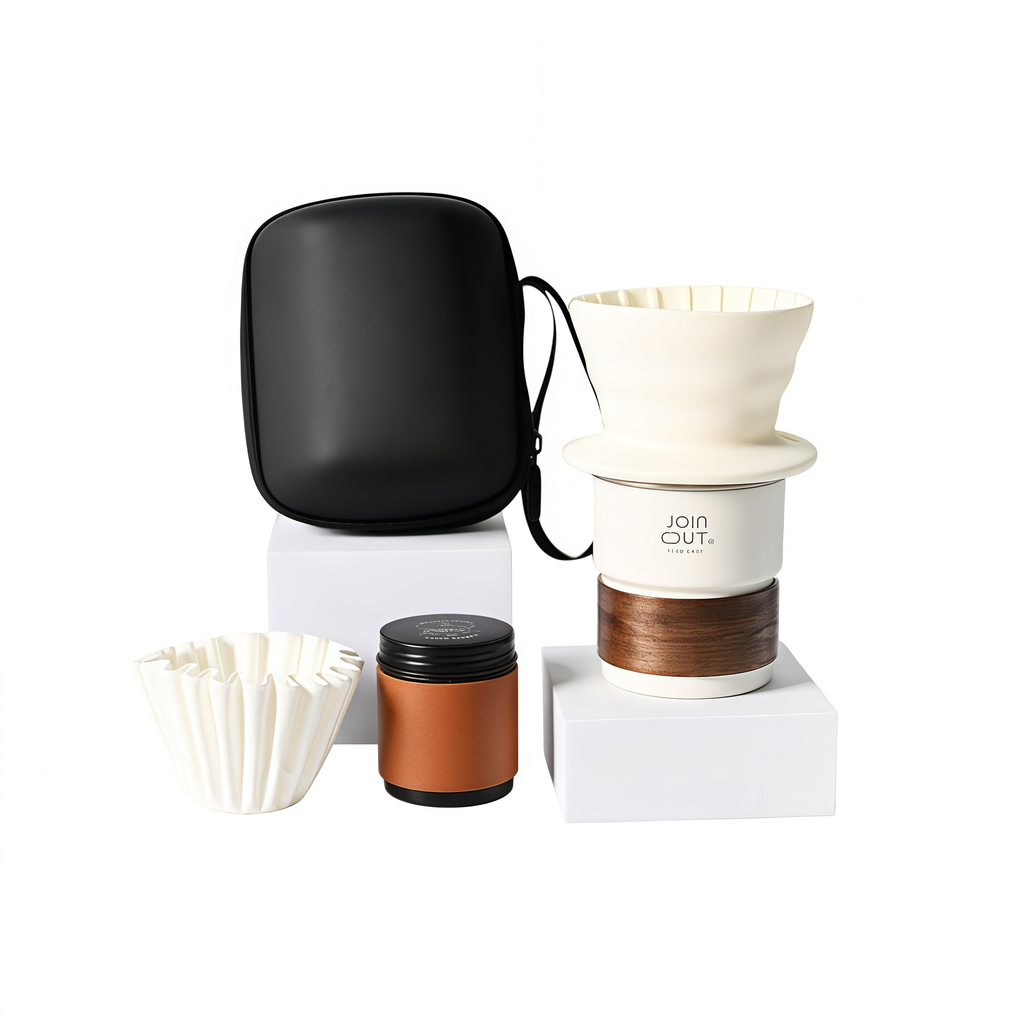 Camping Pour Over Coffee Kit – Portable Coffee Maker Set with Dripper, Paper Filters & Coffee Bean Container