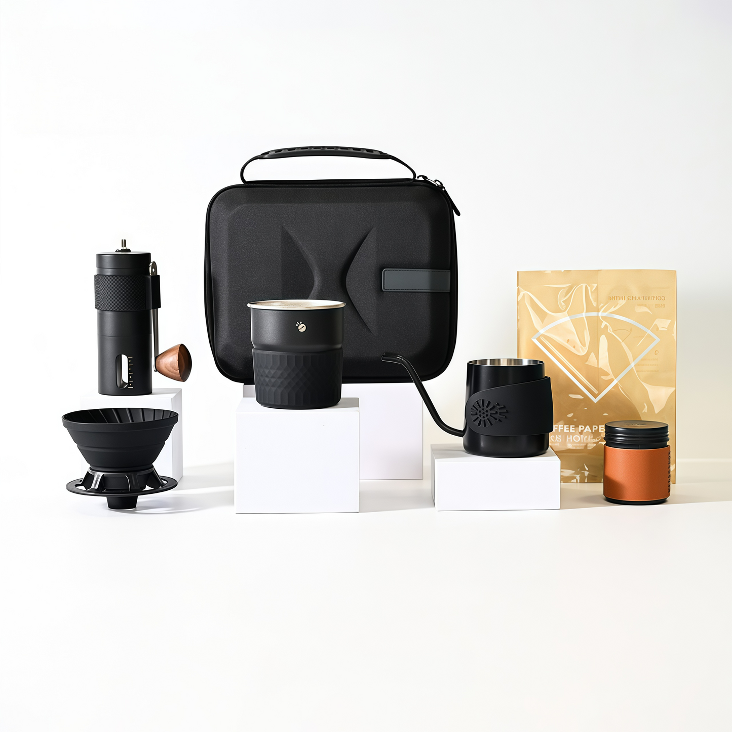 Portable Pour Over Coffee Maker Set with Manual Grinder – Compact Camping Coffee Kit for Travel & Outdoor Brewing