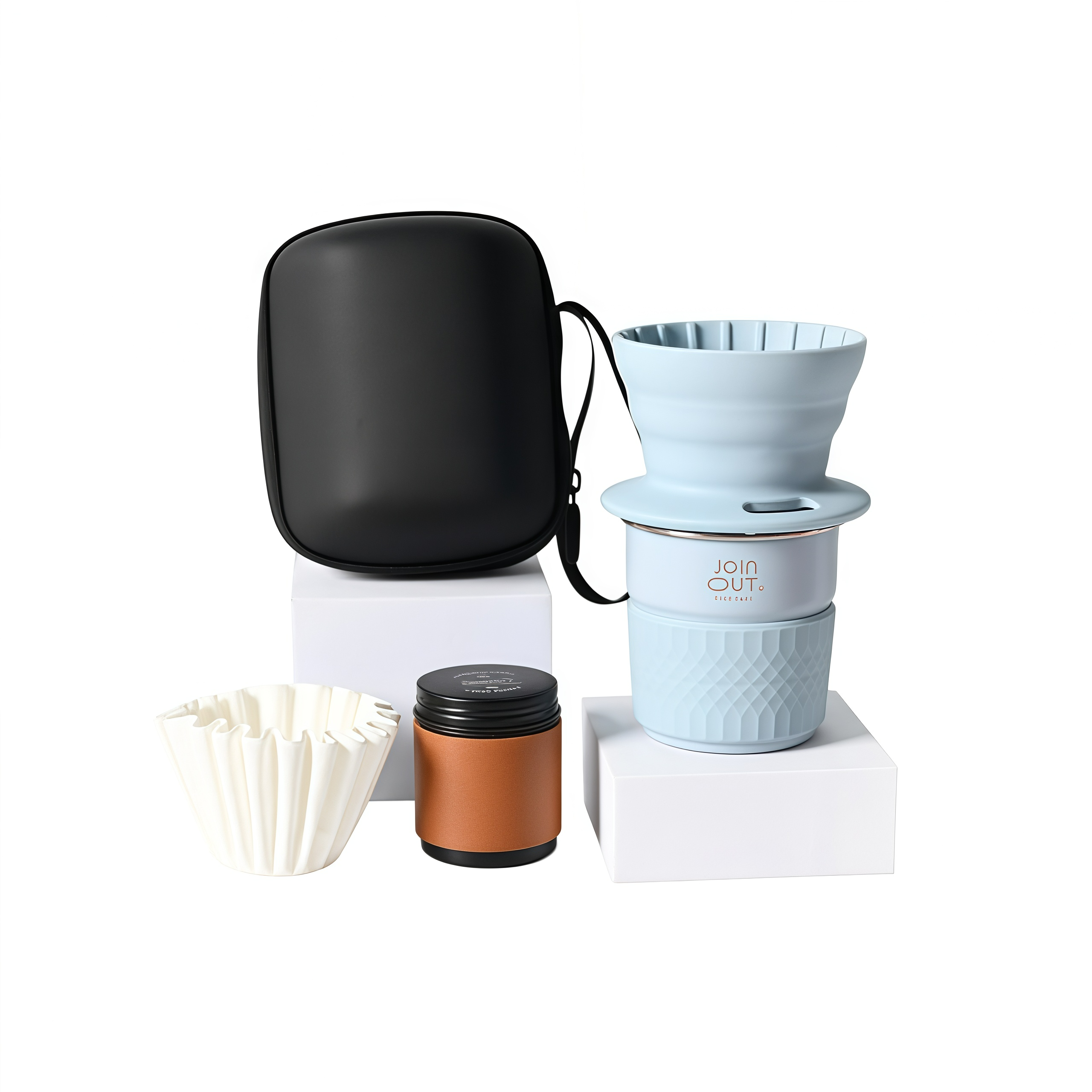 Camping Pour Over Coffee Kit – Portable Coffee Maker Set with Dripper, Paper Filters & Coffee Bean Container