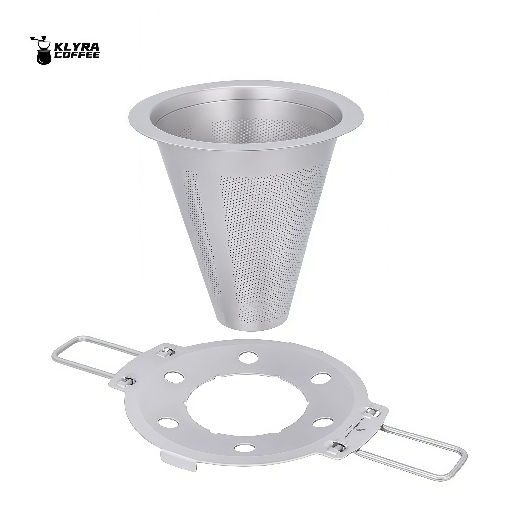 Titanium Pour Over Coffee Filter Set – Reusable Coffee & Tea Dripper with Foldable Handle for Outdoor Brewing