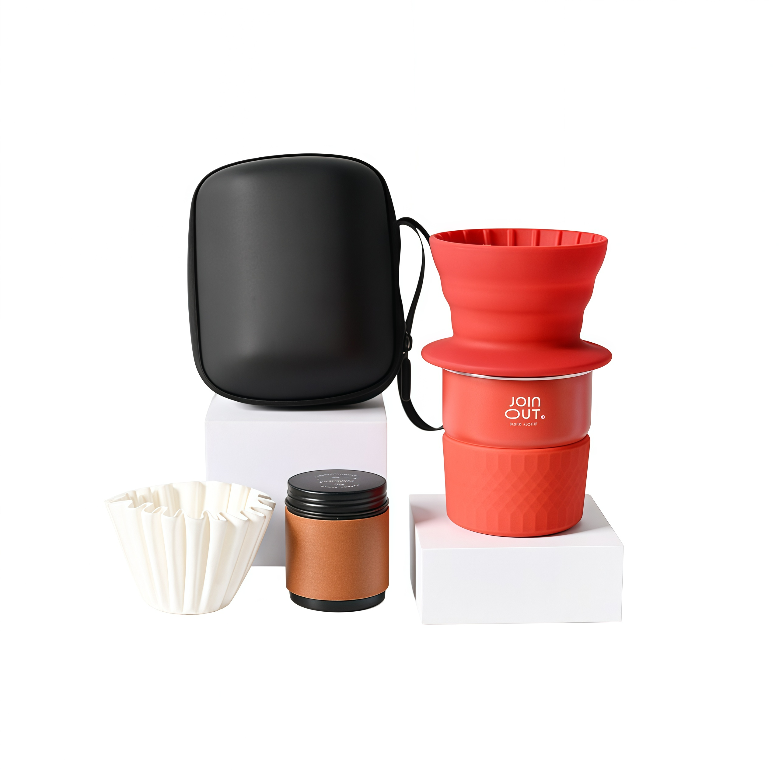 Camping Pour Over Coffee Kit – Portable Coffee Maker Set with Dripper, Paper Filters & Coffee Bean Container