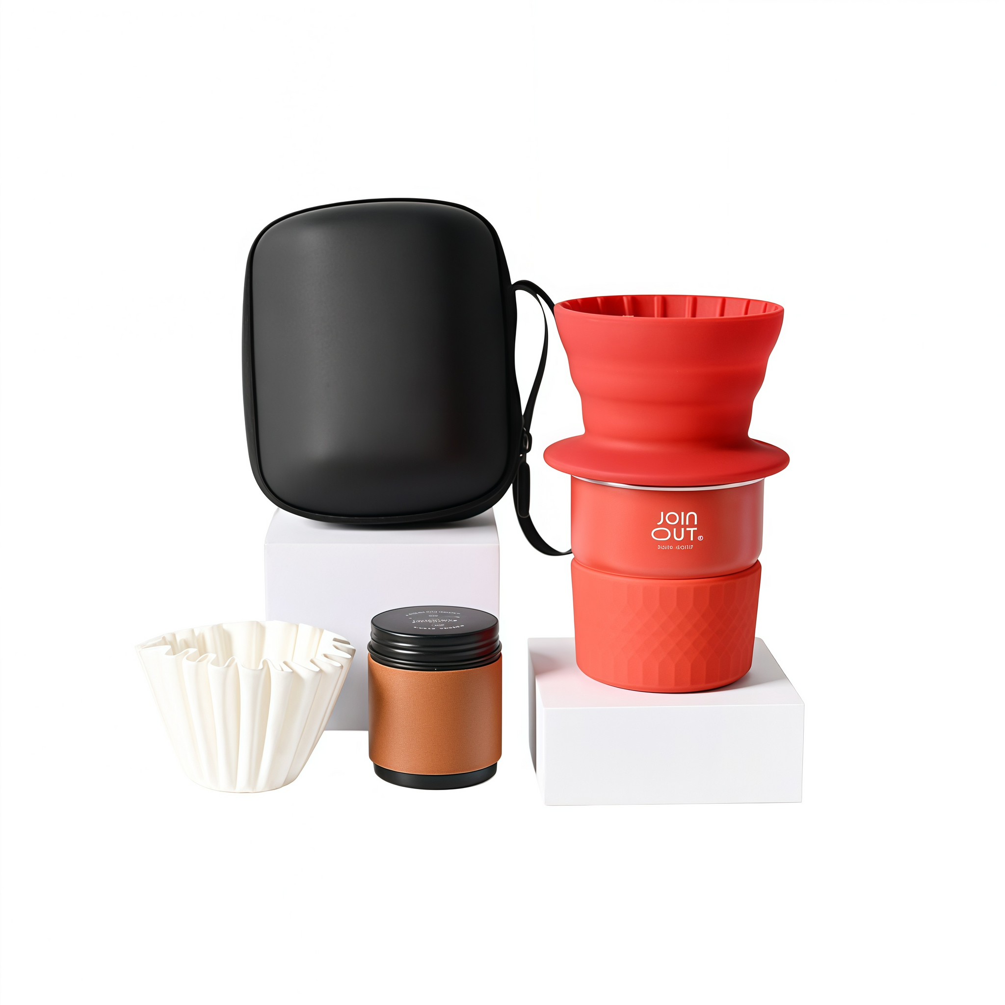 Camping Pour Over Coffee Kit – Portable Coffee Maker Set with Dripper, Paper Filters & Coffee Bean Container