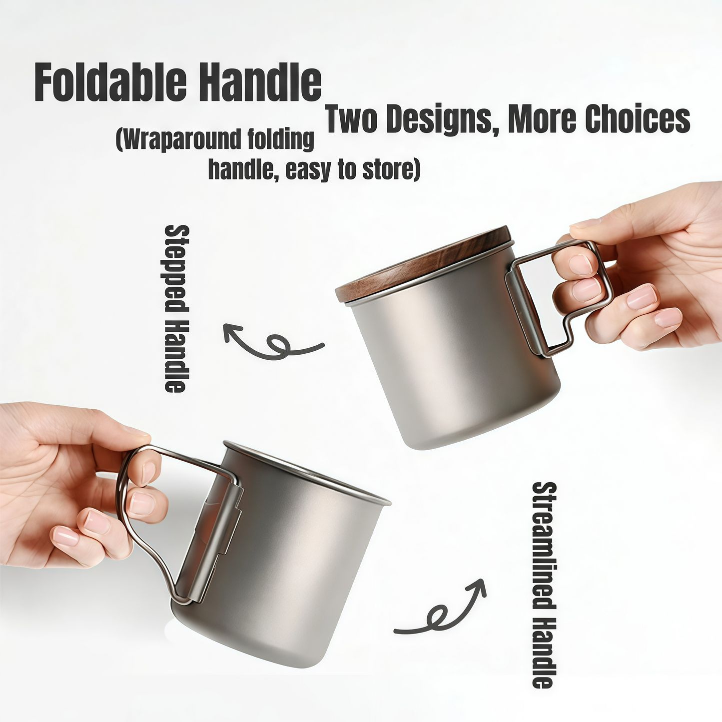 Titanium Coffee Mug Set for Camping – Ultralight Pour Over Cup with Foldable Handle & Wooden Lid for Outdoor Brewing