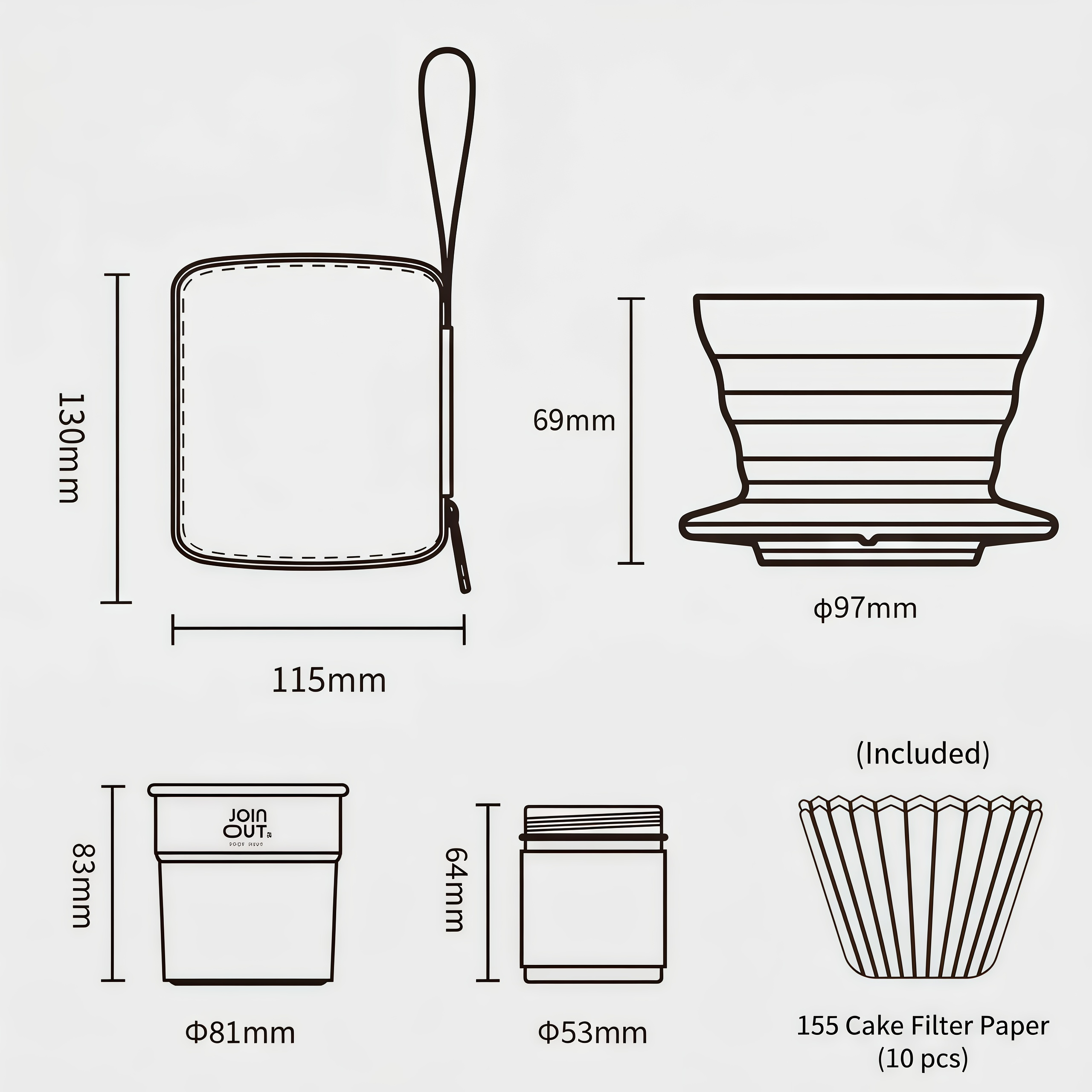 Camping Pour Over Coffee Kit – Portable Coffee Maker Set with Dripper, Paper Filters & Coffee Bean Container