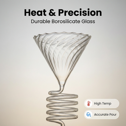 Klyra Spiral Glass Coffee Dripper – Precision Pour-Over Funnel with Vortex Flow Design | Professional Barista Brewer