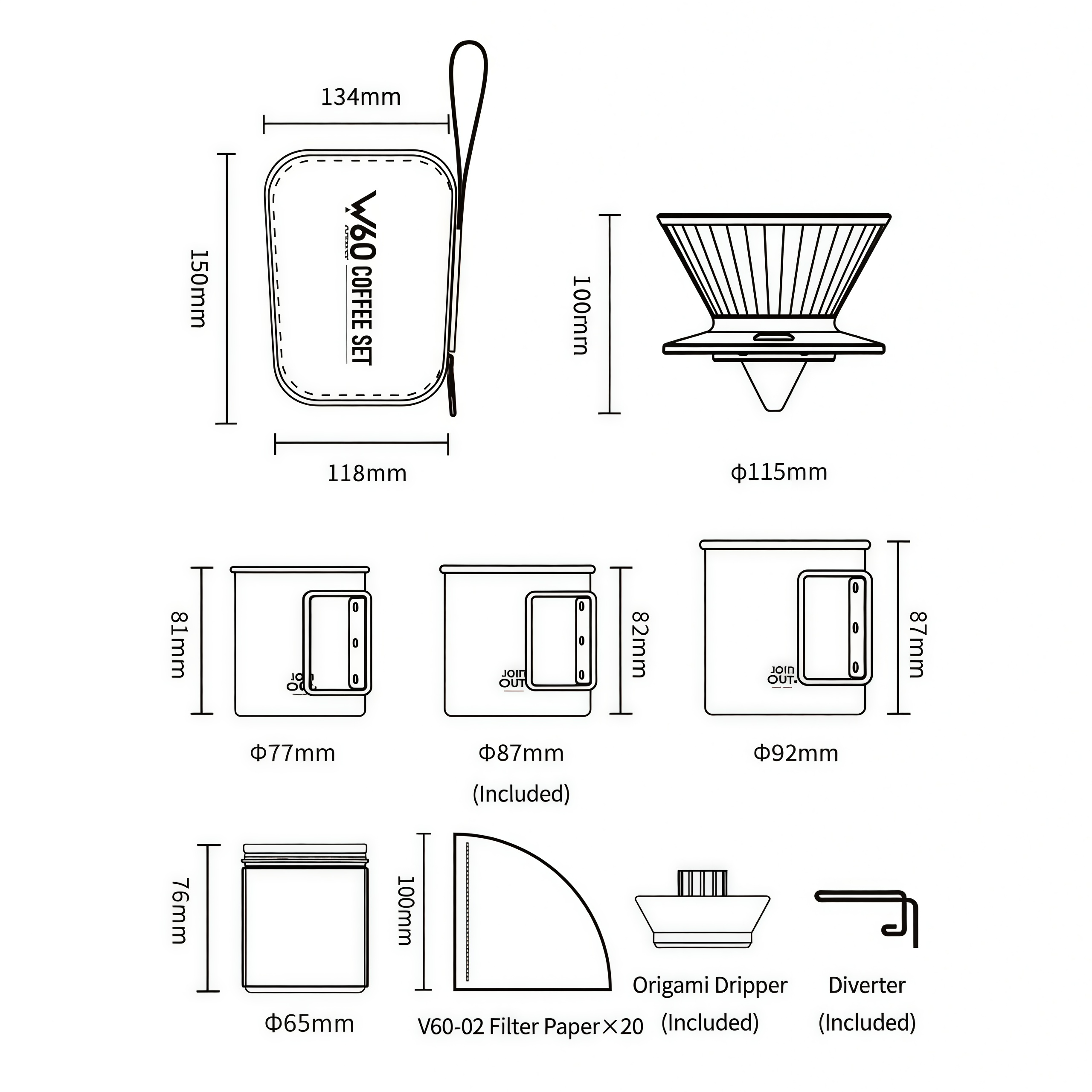 Camping Pour Over Coffee Maker Set – Portable Coffee Kit with Dripper, Sealed Bean Container & Collapsible Cup for Travel