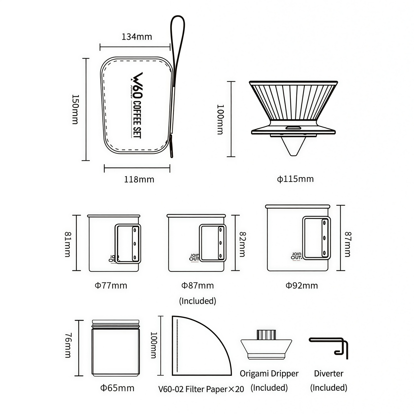 Camping Pour Over Coffee Maker Set – Portable Coffee Kit with Dripper, Sealed Bean Container & Collapsible Cup for Travel