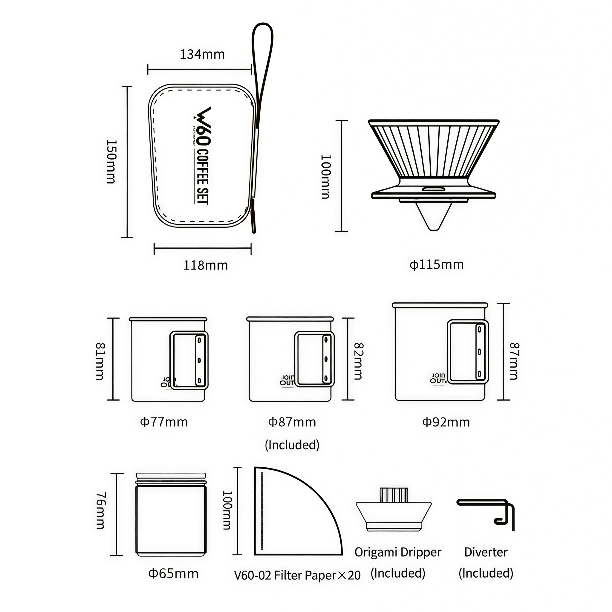 Camping Pour Over Coffee Maker Set – Portable Coffee Kit with Dripper, Sealed Bean Container & Collapsible Cup for Travel