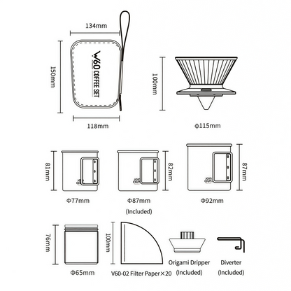 Camping Pour Over Coffee Maker Set – Portable Coffee Kit with Dripper, Sealed Bean Container & Collapsible Cup for Travel