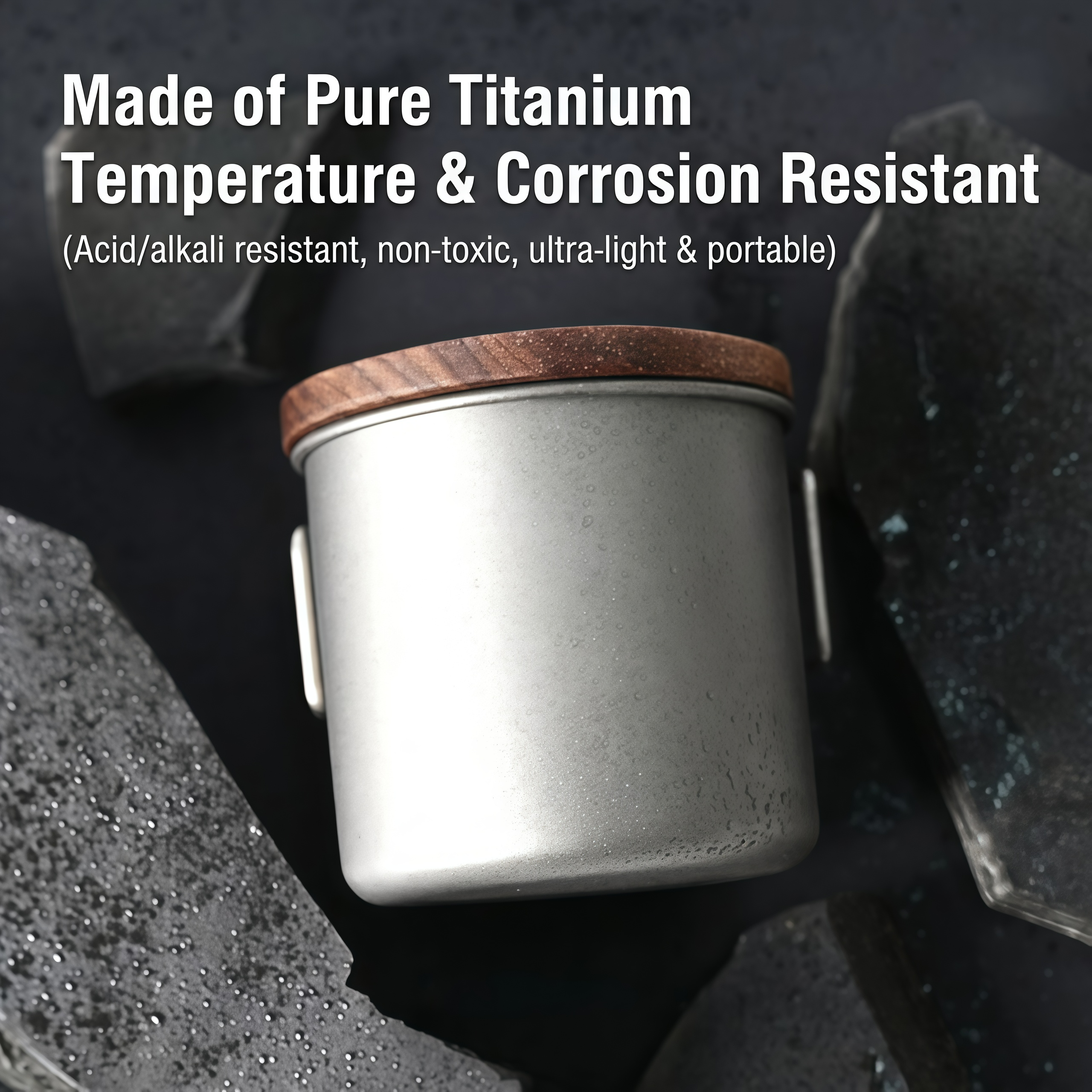 Titanium Coffee Mug Set for Camping – Ultralight Pour Over Cup with Foldable Handle & Wooden Lid for Outdoor Brewing