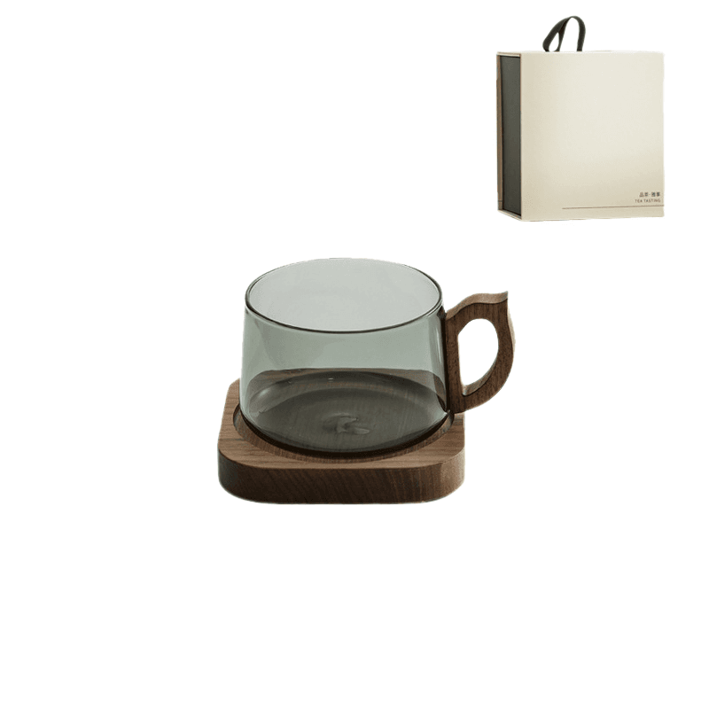 Klyra Retro gray glass coffee walnut handle cup water cup - Image 6