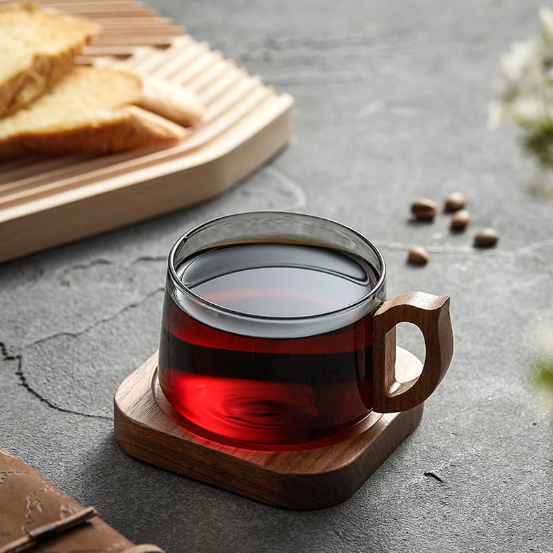 Klyra Retro gray glass coffee walnut handle cup water cup - Image 3