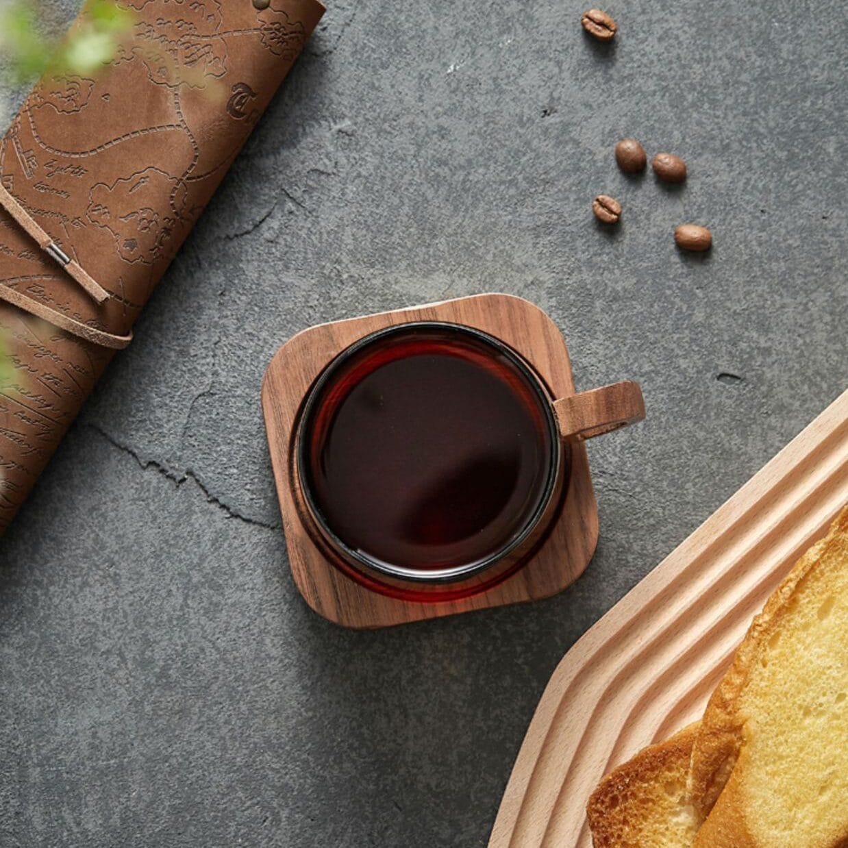 Klyra Retro gray glass coffee walnut handle cup water cup - Image 2